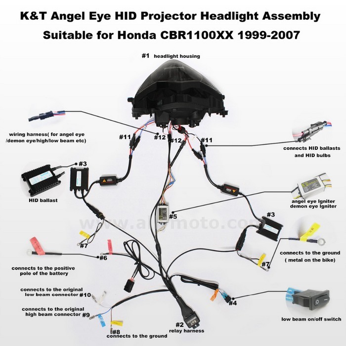 048 Headlight Honda Cbr1100Xx 1999-2007 Headlamp Hid Angel Eyes Blue Kit Front Lightings-6